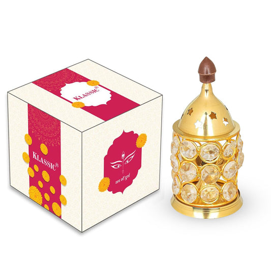 Klassic Brass & Crystal Akhand Diya – Small, Golden