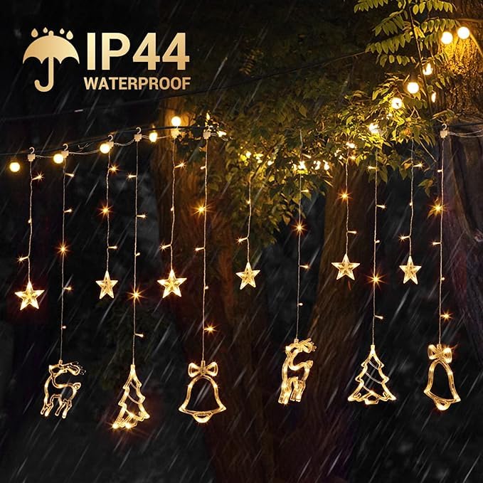 Lexton Curtain LED String Lights with Stars, Bells & Deer