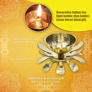 
                  
                    Klassic Decorative Two-Layered Lotus Petal Shaped Akhand Diya for Temple, Home, Festivals, Puja | Kamal Shape Diwali Diya (Medium, Gold)
                  
                