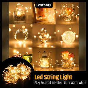 
                  
                    Lexton Led String Light Plug Sourced 11 Meter, 40 High Pixel LED, 8MM Led Bulb, Suitable for Indoor & Outdoor Decorations, Diwali, Christmas, Wedding, Party, (Ultra Warm White, Pack of 1)
                  
                