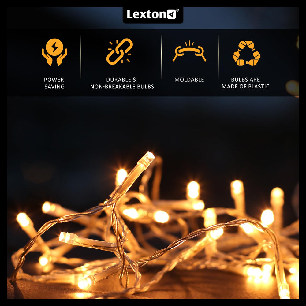 
                  
                    Lexton Led String Light Plug Sourced 11 Meter, 40 High Pixel LED, 8MM Led Bulb, Suitable for Indoor & Outdoor Decorations, Diwali, Christmas, Wedding, Party, (Ultra Warm White, Pack of 1)
                  
                