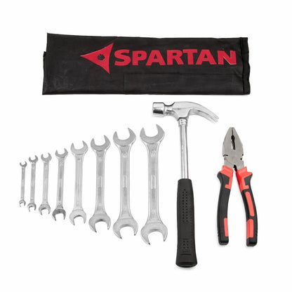 Spartan 8 Pc Hand Tool Set with Double Open End Spanners, Claw Hammer and Combination Plier for Household Repair Tasks