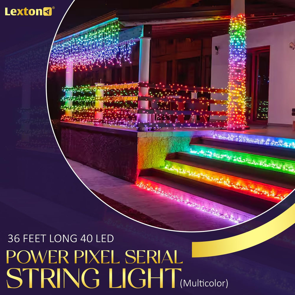 
                  
                    Lexton 36 Feet Long 40 LED Power Pixel Serial String/Fairy Light | Plug Sourced | Suitable for Home & Outdoor Decoration, Diwali, Christmas, Ramadan, Wedding, Party, Festival (Pack of 1 )
                  
                