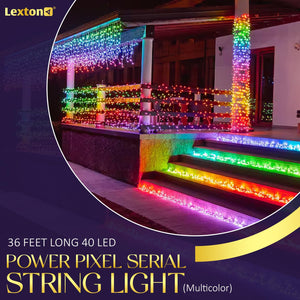 
                  
                    Lexton 36 Feet Long 40 LED Power Pixel Serial String/Fairy Light | Plug Sourced | Suitable for Home & Outdoor Decoration, Diwali, Christmas, Ramadan, Wedding, Party, Festival (Pack of 1 )
                  
                