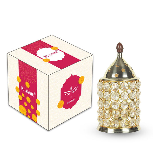 Klassic Brass & Crystal Akhand Diya – Large, Golden