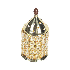 
                  
                    Klassic Decor Brass and Crystal Horizontal Shape Akhand Diya/Table Deepak/Oil Lamp with Plastic knob, Large Size ( Pack of 1, Golden )
                  
                