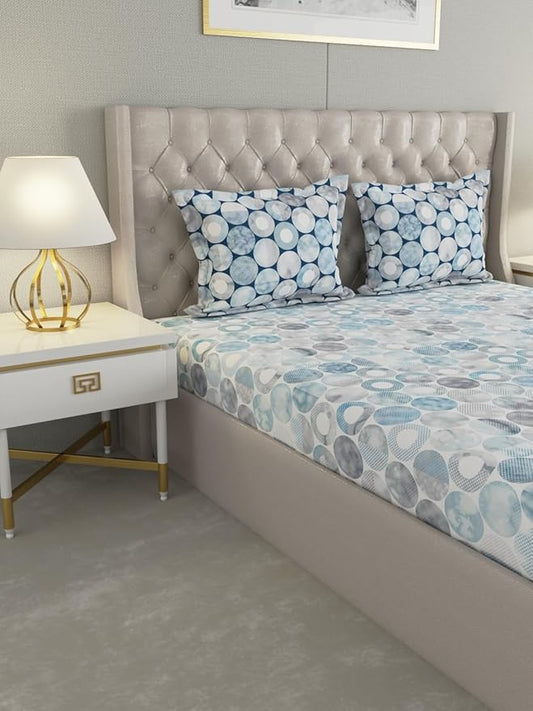 Raymond Home Celebrate Geometric Cotton Rich Double Bedsheet with Pillow Covers – Blue (012349-BF01)