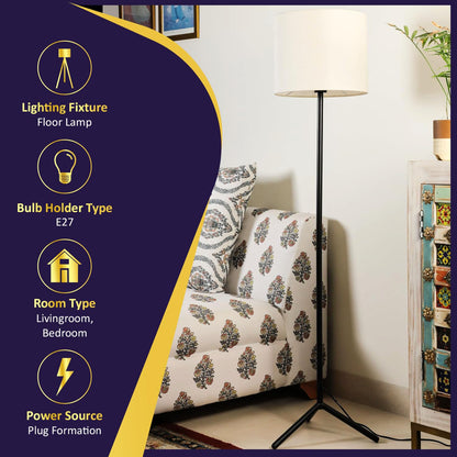 Lexton Black Tripod Floor Lamp with White Fabric Shade, DIY Eco Style