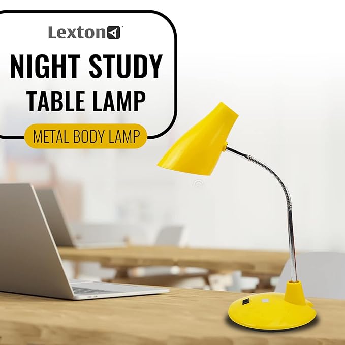 
                  
                    Lexton Night Study Metal Table Lamp | Adjustable Lamp Neck | Plastic Finish Study Lamp | B22 Bulb | Suitable for Home Décor Living Room Office Desk (Yellow, Plastic, 1 Piece)(Bulb Not Included)
                  
                