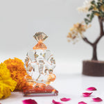 iCraft God Ganesh Sitting Statue (Murti) Idol Showpiece Handmade of Crystal Glass by for Worship, Decoration, Car Dashboard, Gift (Orange)