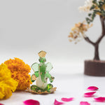 iCraft God Ganesh Sitting on Petal Statue (Murti) Idol Showpiece Handmade of Crystal Glass by for Worship, Decoration, Car Dashboard, Gift (Green)