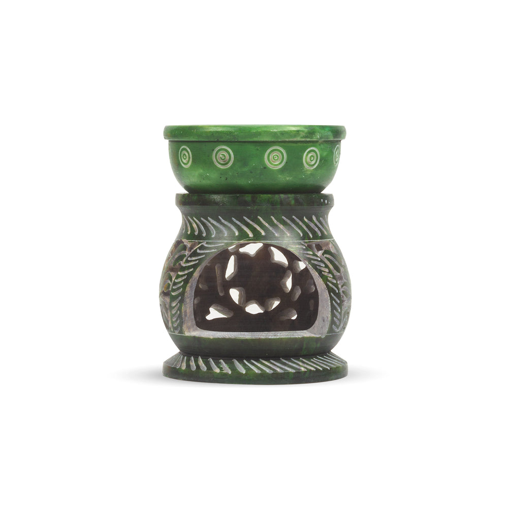 iCraft Soapstone Marble Handcrafted Candle Aroma Diffuser |Oil Diffuser | Tea Light Holder |Wax Burner - Perfect for Gifting & Home Décor (Green)