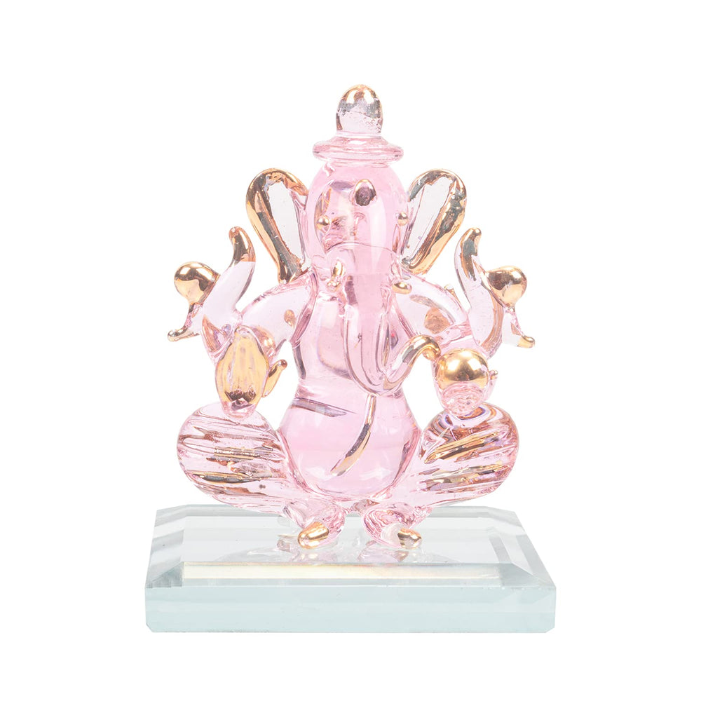 iCraft God Ganesh Sitting with Base Statue (Murti) Idol Showpiece Handmade of Crystal Glass by for Worship, Decoration, Car Dashboard, Gift (Clear)