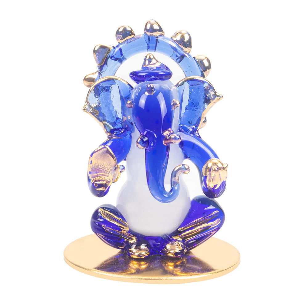 iCraft God Ganesh Sitting Statue (Murti) Idol Showpiece Handmade of Crystal Glass by for Worship, Decoration, Car Dashboard, Gift (Dark Blue)