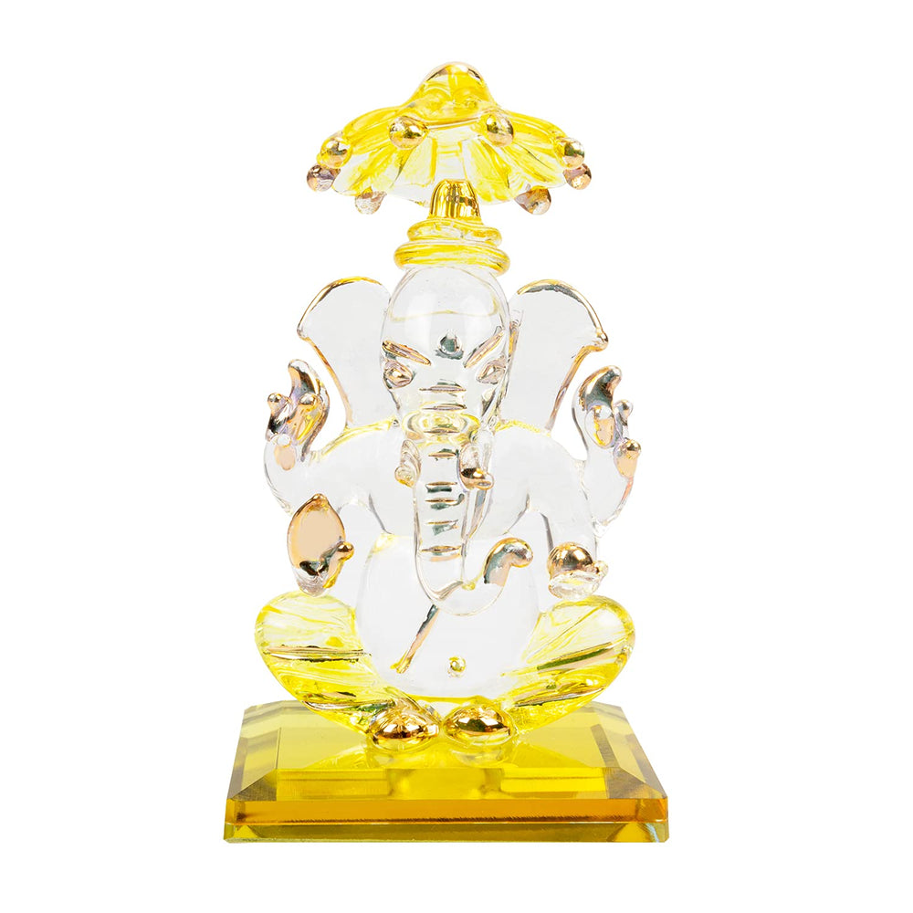 iCraft God Ganesh Sitting with Chakra Statue (Murti) Idol Showpiece Handmade of Crystal Glass by for Worship, Decoration, Car Dashboard, Gift (Green)