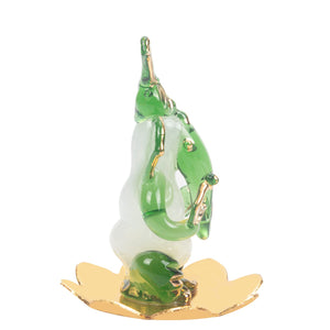 
                  
                    iCraft God Ganesh Sitting on Petal Statue (Murti) Idol Showpiece Handmade of Crystal Glass by for Worship, Decoration, Car Dashboard, Gift (Green)
                  
                