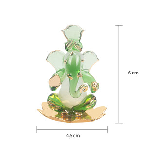 
                  
                    iCraft God Ganesh Sitting on Petal Statue (Murti) Idol Showpiece Handmade of Crystal Glass by for Worship, Decoration, Car Dashboard, Gift (Green)
                  
                