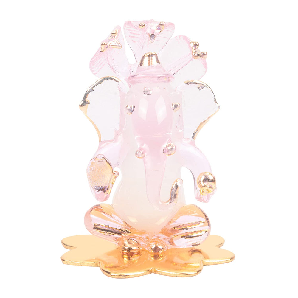 iCraft God Ganesh Sitting on Petal Statue (Murti) Idol Showpiece Handmade of Crystal Glass by for Worship, Decoration, Car Dashboard, Gift (White)