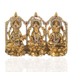 iCraft Metal Ganesh-Lakshmi-Saraswati Idol for Pooja and Home Decoration (Gold), Standard Size